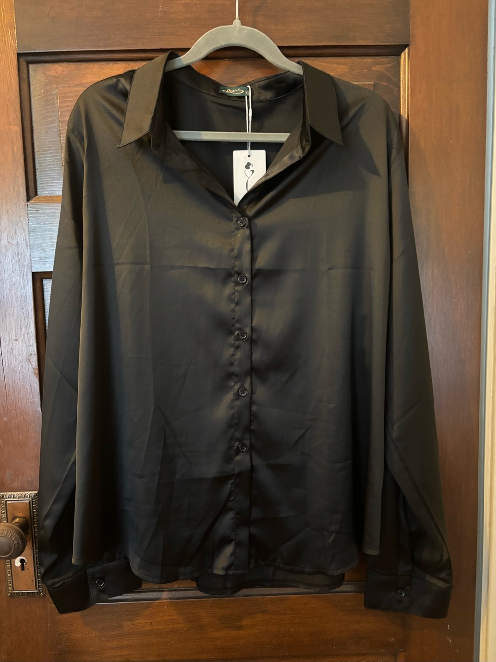 Lightweight Black Satin Button-Up - Sleek Casual or Dressy Shirt - XXL